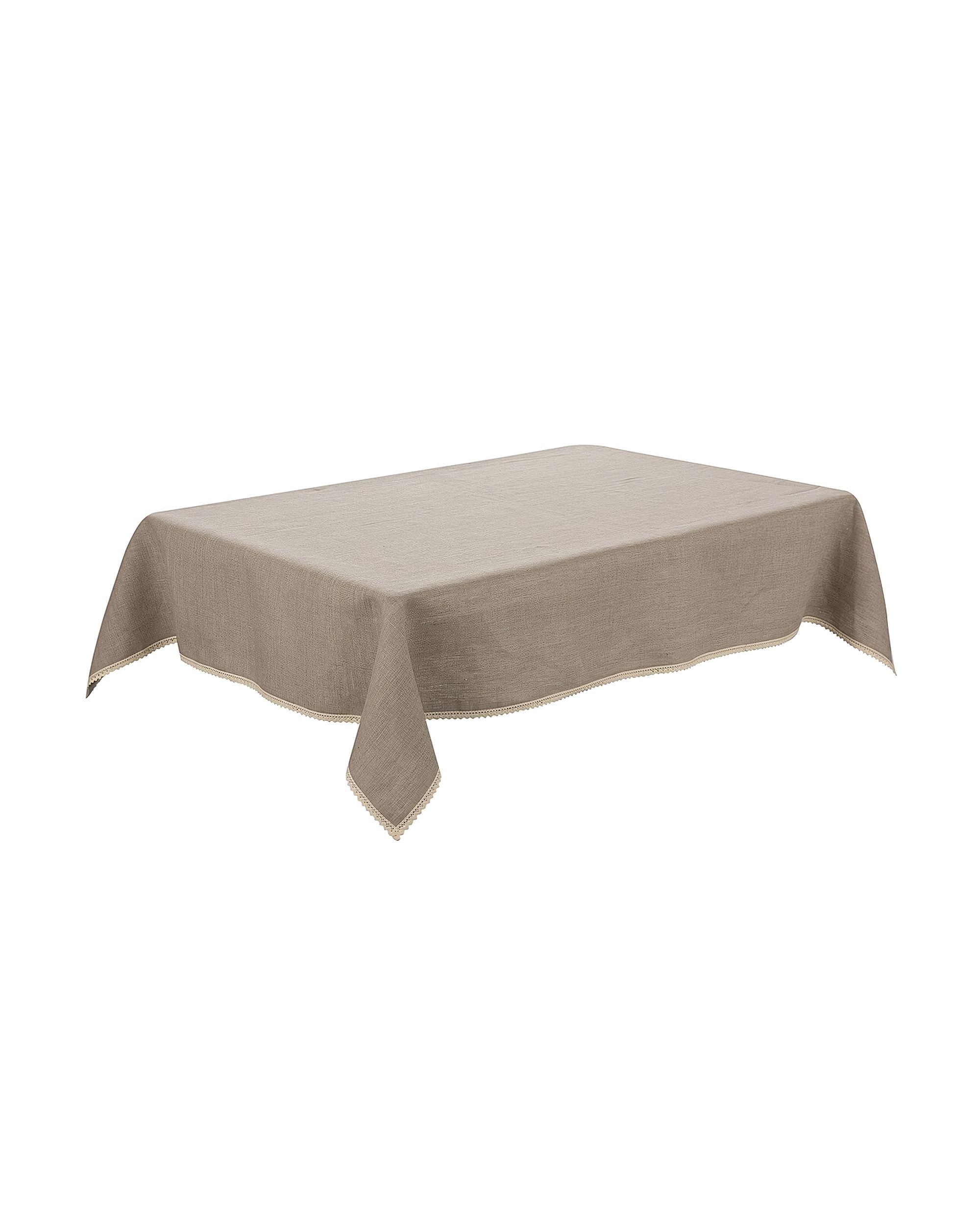 Lininė staltiesė su neriniais spalva smėlio audinys pusiau skaidrus, su struktūra