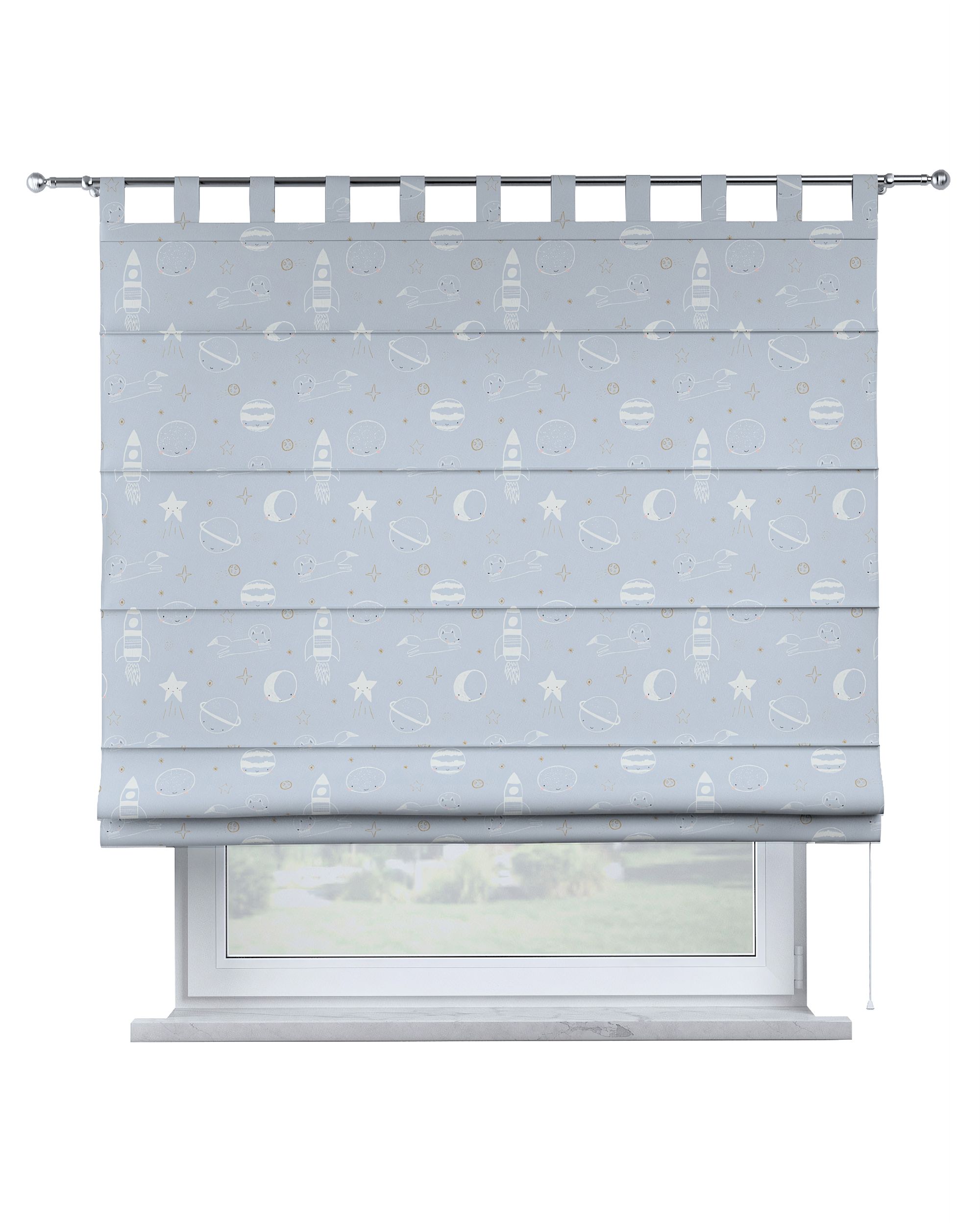 Romanetės Verona spalva mėlyna audinys raštuotas 