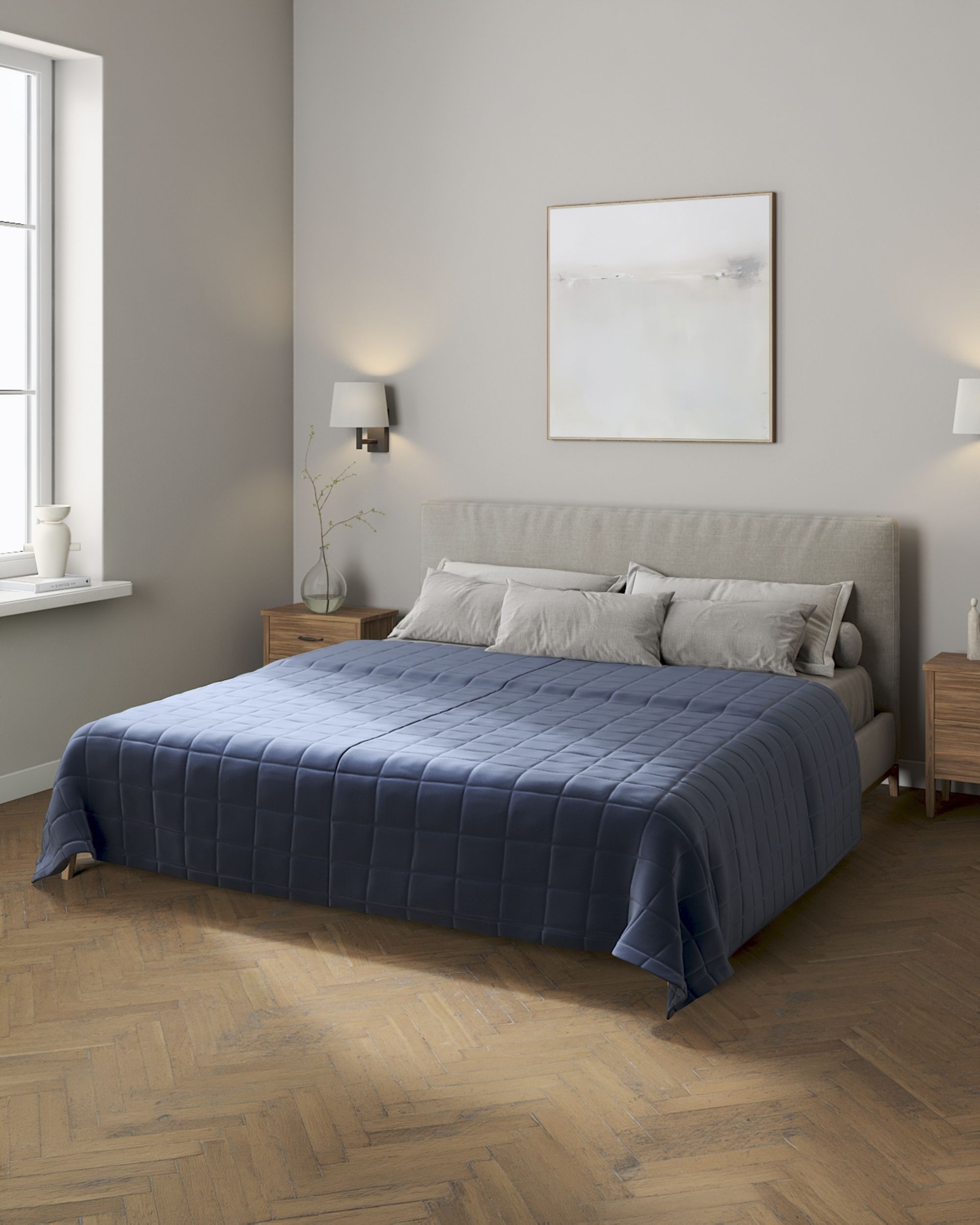 Lovatiesės (kvadratėliais dygsniuotos) spalva tamsiai mėlyna audinys velvetinis/aksominis