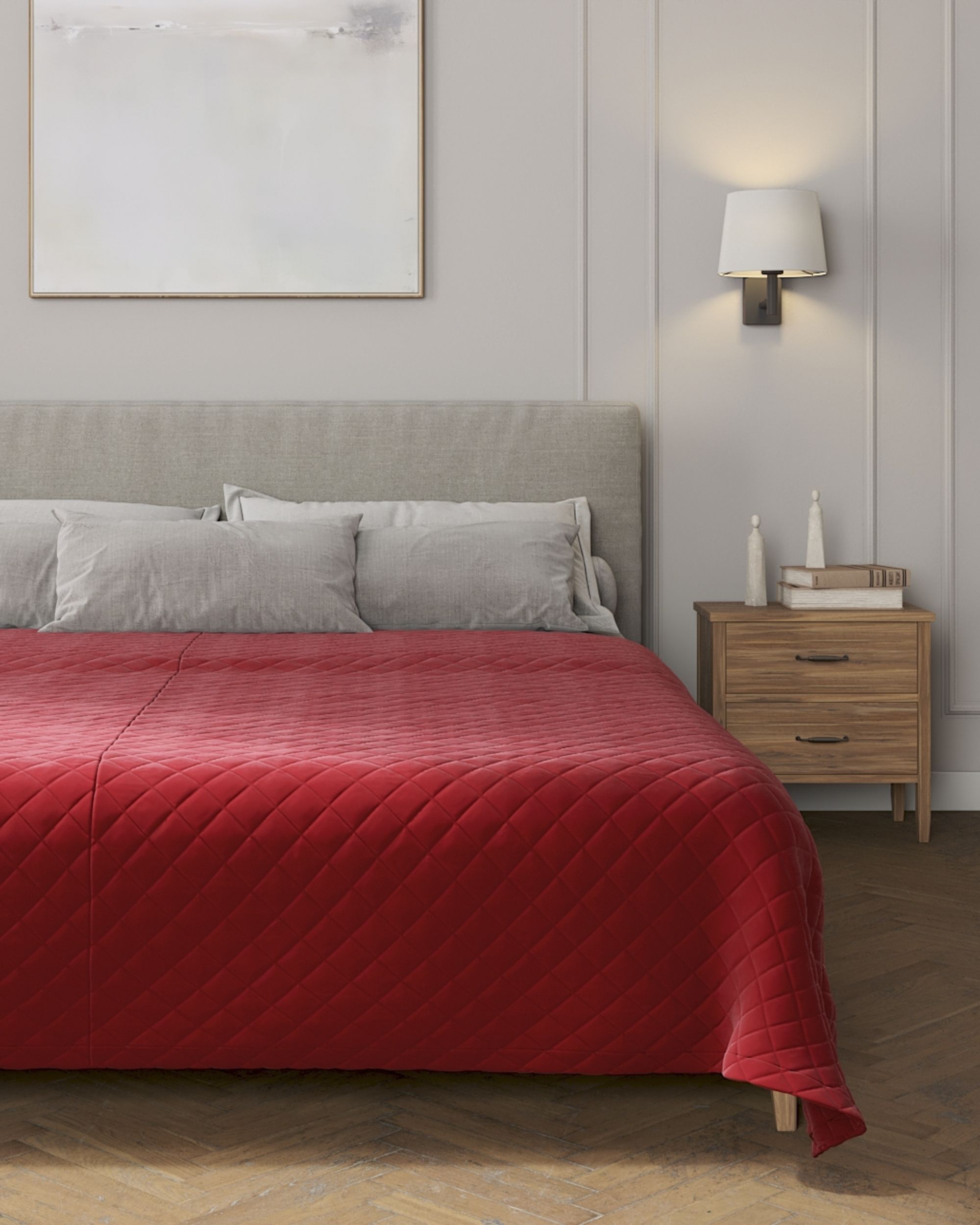 Velvet kolekcijos lovatiesė dygnsiuota  rombiukais spalva raudona audinys blizgus, velvetinis/aksominis (hover)