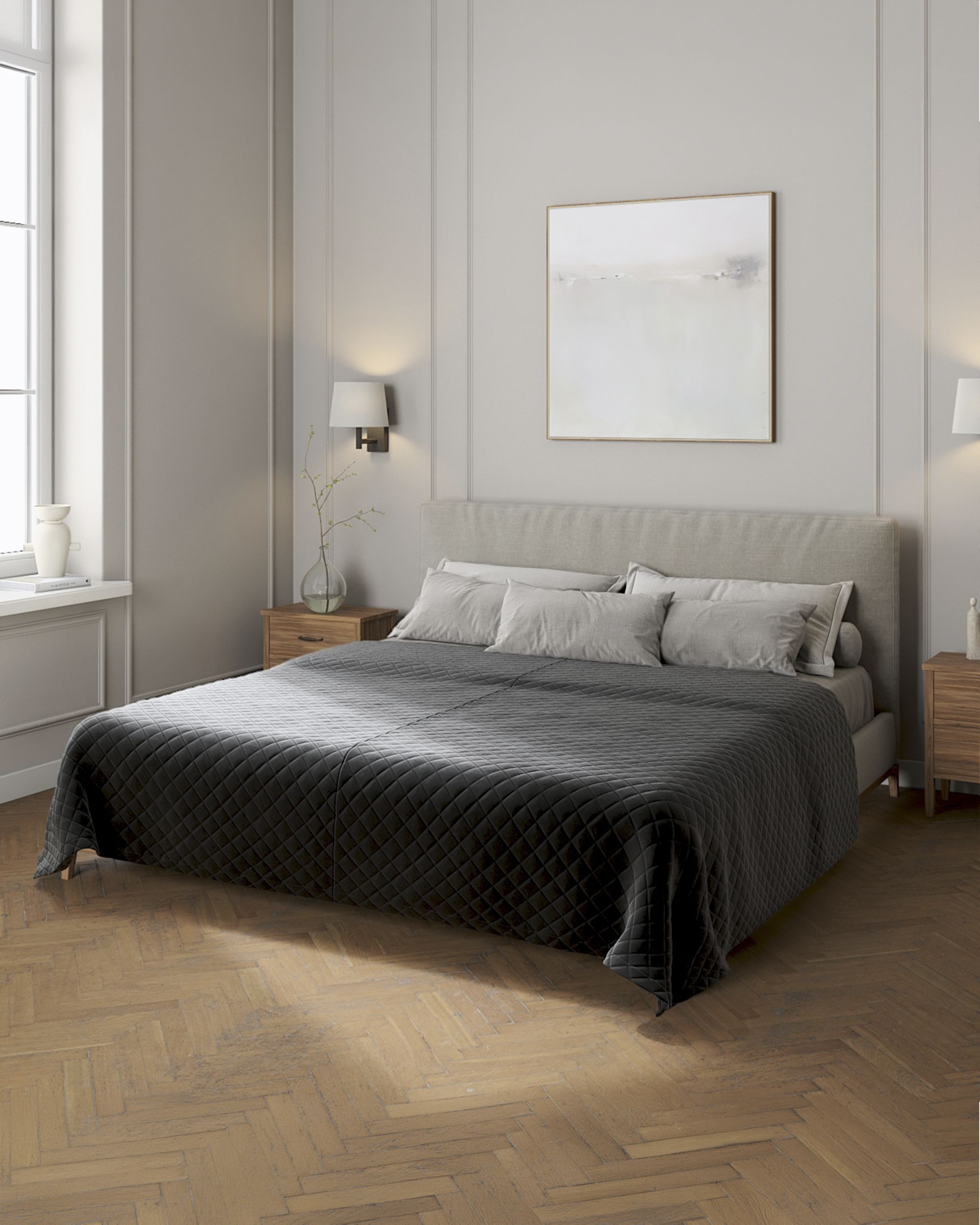 Velvet kolekcijos lovatiesė dygnsiuota  rombiukais spalva juoda audinys blizgus, velvetinis/aksominis