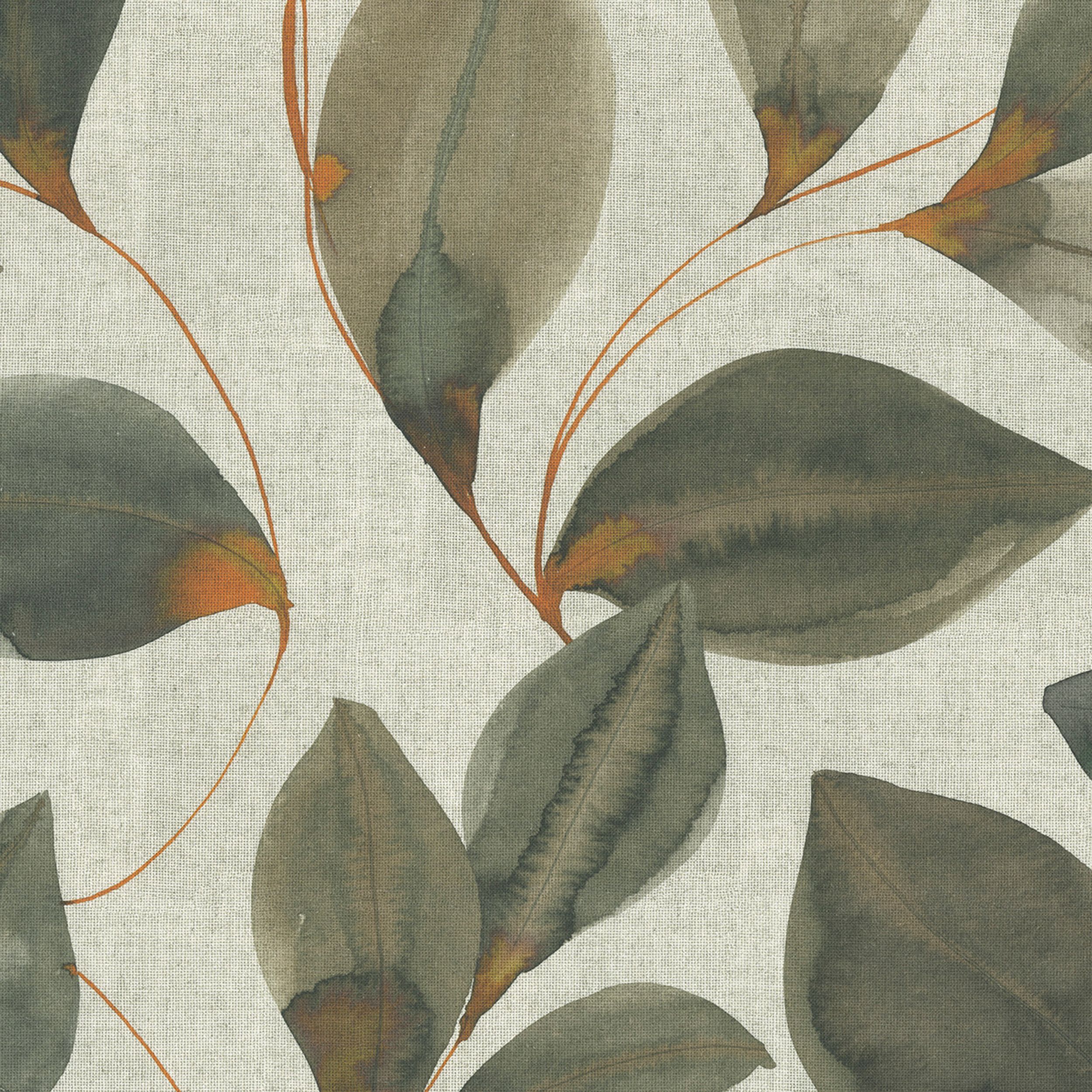 Gardenia 143-17 rudai oranžiniai lapai pilkame lino fone