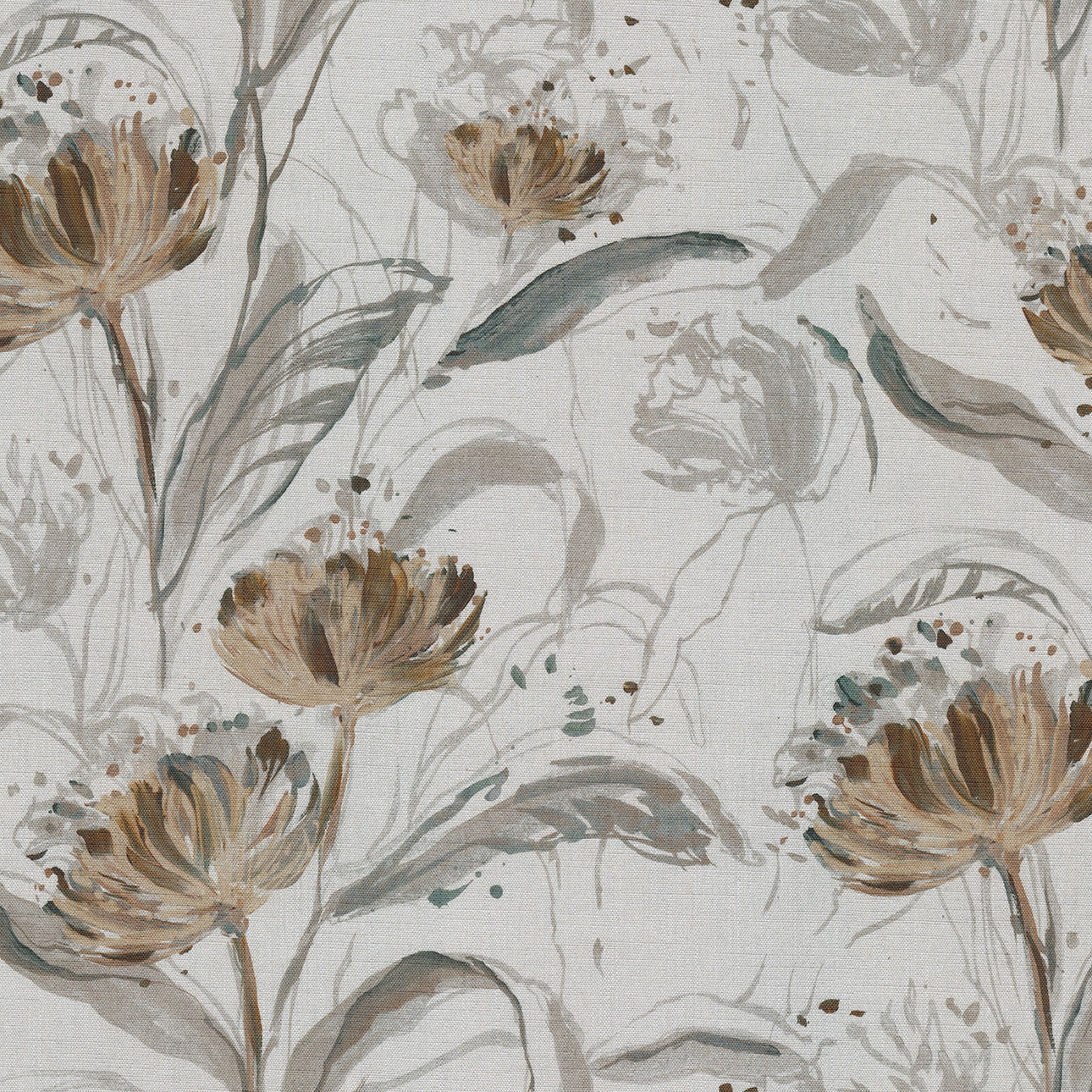 Botanic Viscose 145-22 gėlės šviesiai pilkame fone