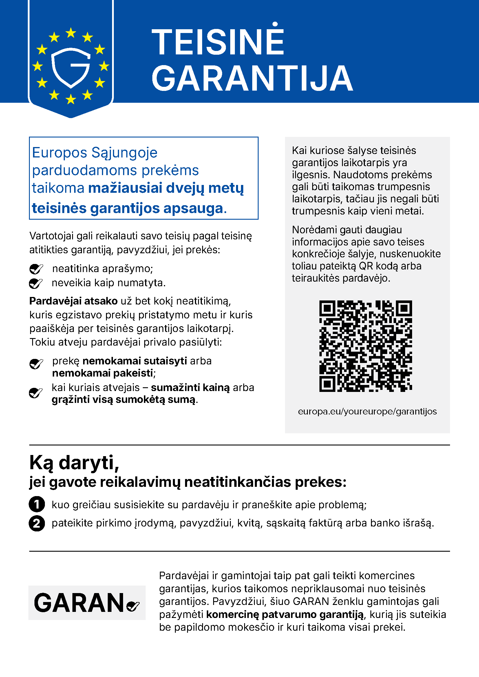 Jūsų teisės pagal įstatyminę garantiją
